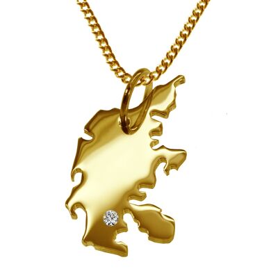 Collar de 50 cm + colgante de Dinamarca con un diamante de 0.015 ct en la ubicación deseada en oro amarillo sólido 585