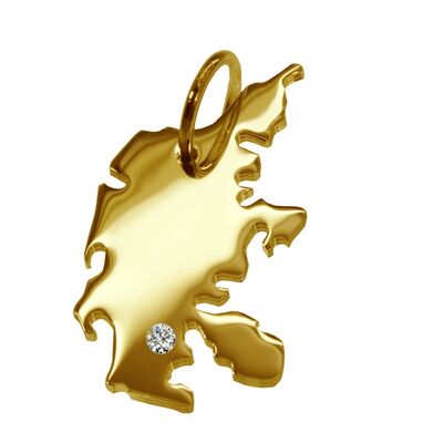 Pendant in the shape of the map of Denmark with a diamond 0.015ct at your desired location in solid 585 yellow gold