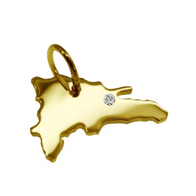 Pendant in the shape of the map of DomRep with a diamond 0.015ct at your desired location in solid 585 yellow gold