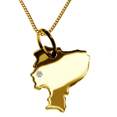 Collana da 50 cm + ciondolo Ecuador con un diamante da 0,015 ct nella posizione desiderata in oro giallo massiccio 585