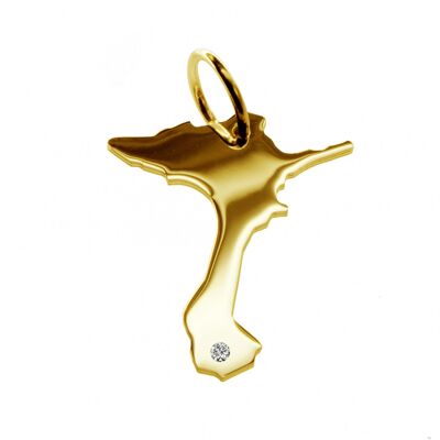 Pendant in the shape of the map of Formentera with a diamond 0.015ct at your desired location in solid 585 yellow gold