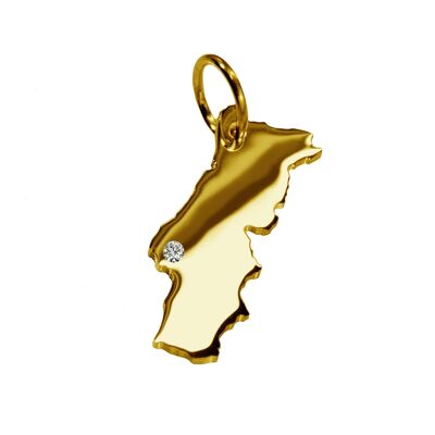 Pendant in the shape of the map of Portugal with a diamond 0.015ct at your desired location in solid 585 yellow gold