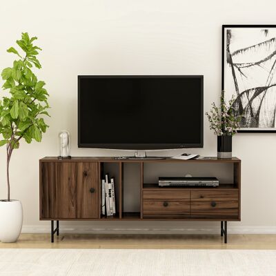 Mueble TV nogal con patas de metal 9093