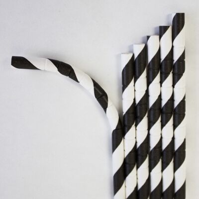 Pailles pliables en papier Flexo - carton de 500 pièces - noir et blanc