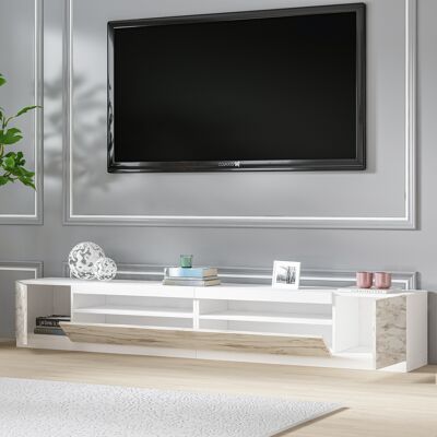 TV lowboard white with LED lights (partly marble look) 9079