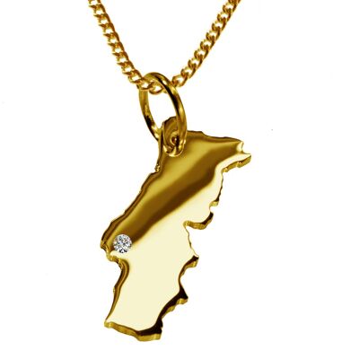 Collier de 50 cm + pendentif Portugal avec un diamant de 0,015 ct à l'emplacement de votre choix en or jaune massif 585