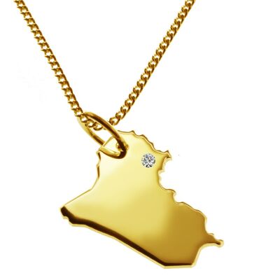 Collana da 50 cm + pendente Iraq con un diamante da 0,015 ct nella posizione desiderata in oro giallo massiccio 585