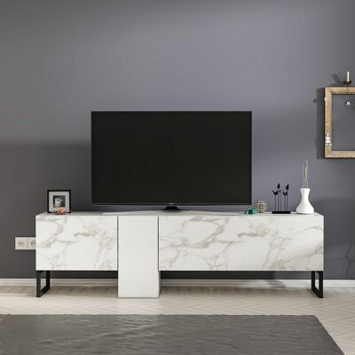 Mueble TV blanco con patas de metal (parcialmente aspecto mármol) 9062