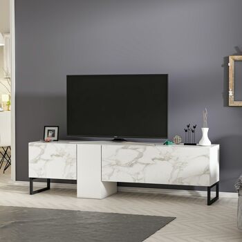 Meuble bas TV blanc avec pieds en métal (aspect en partie marbre) 9062 2