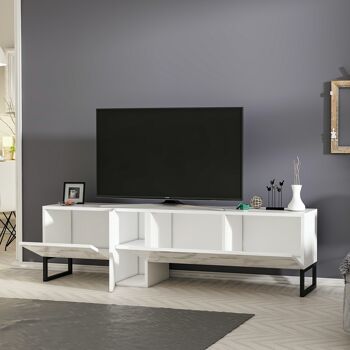 Meuble bas TV blanc avec pieds en métal (aspect en partie marbre) 9062 3