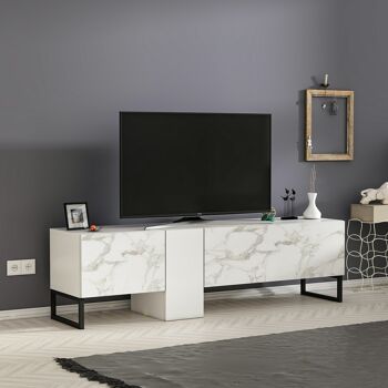 Meuble bas TV blanc avec pieds en métal (aspect en partie marbre) 9062 4