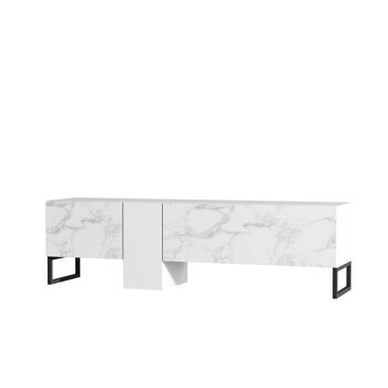Meuble bas TV blanc avec pieds en métal (aspect en partie marbre) 9062 7