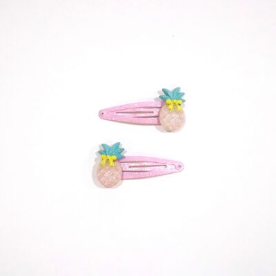 Hair barrettes for children, Duo 2 pieces - ROMANTIC PINEAPPLES