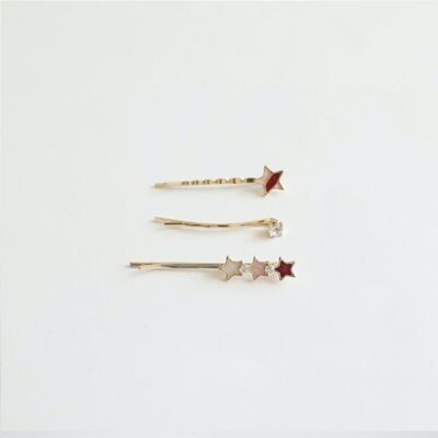 Fairy hair clips - 4 pieces TRIO STAR pink