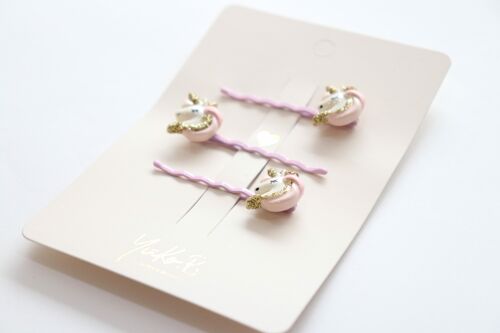 Barrettes cheveux 3 pièces TRIO LICORNES ROSE