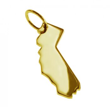 Pendentif chaîne en forme de carte de Californie en or jaune massif 585