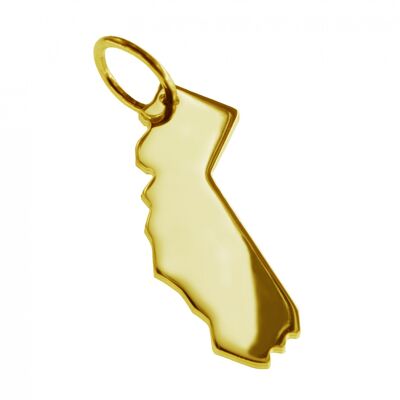 Pendentif chaîne en forme de carte de Californie en or jaune massif 585