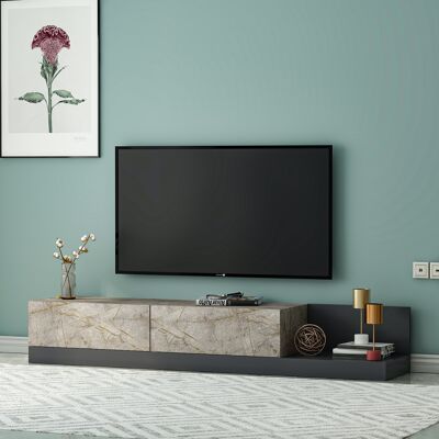 Meuble bas TV Majör beige anthracite aspect marbre 9024