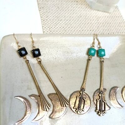 Art Deco style long geometric earrings | lightweight women's earrings set of 2 pairs
