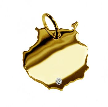 Pendentif chaîne en forme de carte de Gran Canaria avec un diamant de 0,015 ct à l'endroit souhaité en or jaune massif 585