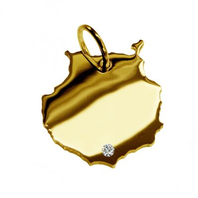 Pendant in the shape of the map of Gran Canaria with a diamond 0.015ct at your desired location in solid 585 yellow gold