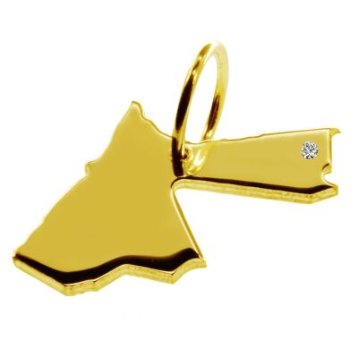 Pendant in the shape of the map of Jordan with a diamond 0.015ct at your desired location in solid 585 yellow gold