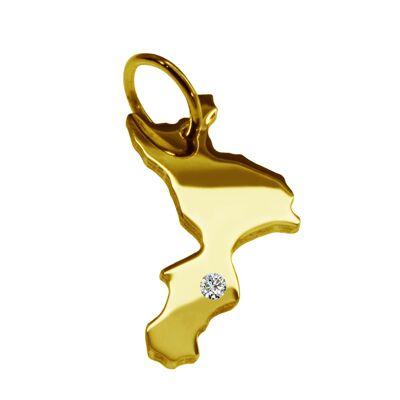 Pendentif en forme de carte de la Calabre avec un diamant de 0,015 ct à l'emplacement de votre choix en or jaune massif 585
