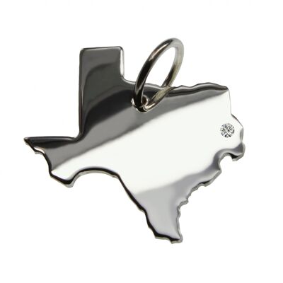 Pendentif Texas avec un diamant de 0,015 ct à l'emplacement de votre choix en argent massif 925