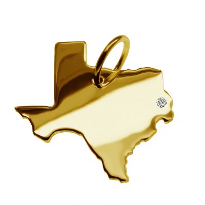 Pendentif en forme de carte du Texas avec un diamant de 0,015 ct à l'emplacement de votre choix en or jaune massif 585