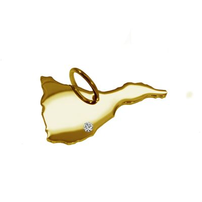 Pendant in the shape of the map of Tenerife with a diamond 0.015ct at your desired location in solid 585 yellow gold