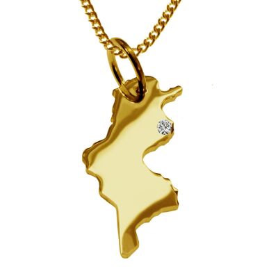 50cm Halskette + Tunesien Anhänger mit einem Brillant 0,015ct an Ihrem Wunschort in massiv 585 Gelbgold