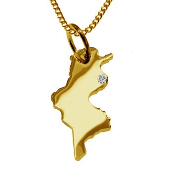 Collier 50cm + pendentif Tunisie avec un diamant 0.015ct à l'endroit souhaité en or jaune massif 585