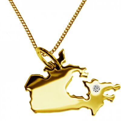 Collana da 50 cm + ciondolo Canada con un diamante da 0,015 ct nella posizione desiderata in oro giallo massiccio 585