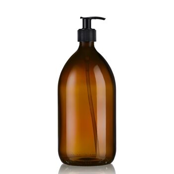 Flacon distributeur de savon noir strié verre ambré recyclé - 300ml / 500ml / 1L - Burette 8