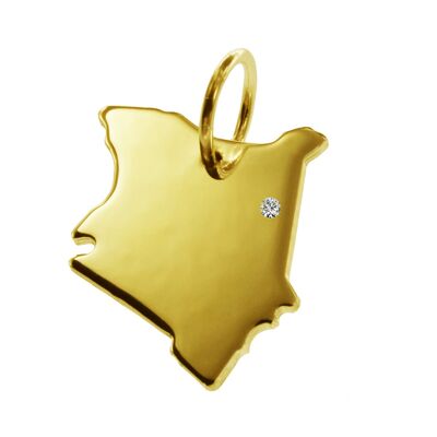 Pendant in the shape of the map of Kenya with a diamond 0.015ct at your desired location in solid 585 yellow gold