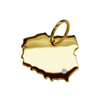 Pendentif en forme de carte de Pologne avec un diamant de 0,015 ct à l'endroit souhaité en or jaune massif 585