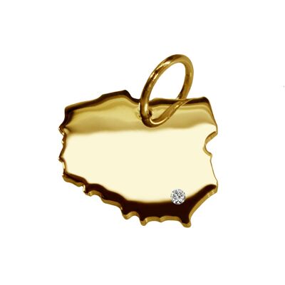 Pendant in the shape of the map of Poland with a diamond 0.015ct at your desired location in solid 585 yellow gold