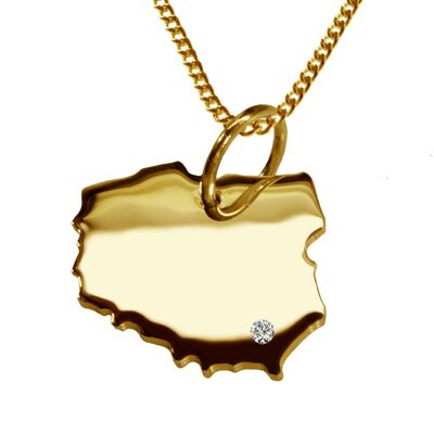 Collier de 50 cm + pendentif Pologne avec un diamant de 0,015 ct à l'emplacement de votre choix en or jaune massif 585