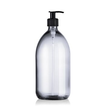 Flacon distributeur de savon noir strié verre blanc recyclé - 300ml / 500ml / 1L - Burette 7