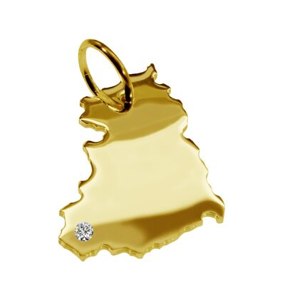 Chain pendant in the shape of the map of GDR with a diamond 0.015ct at your desired location in solid 585 yellow gold