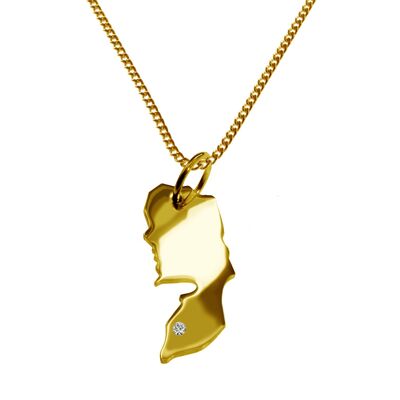 Collier de 50 cm + pendentif Palestine avec un diamant de 0,015 ct à l'endroit de votre choix en or jaune massif 585