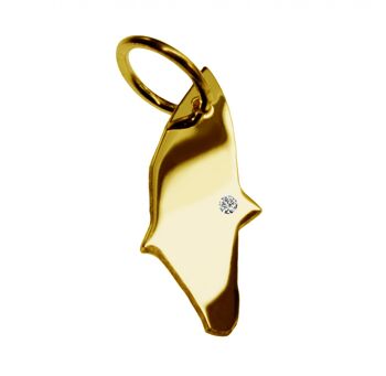 Pendentif en forme de carte de Rhodes avec un diamant de 0,015 ct à l'emplacement de votre choix en or jaune massif 585