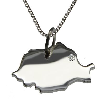Collana da 50 cm + ciondolo Romania con diamante da 0,015 ct nella posizione desiderata in argento 925