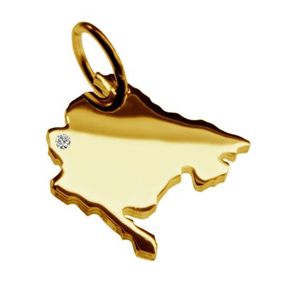 Pendant in the shape of the map of Montenegro with a diamond 0.015ct at your desired location in solid 585 yellow gold