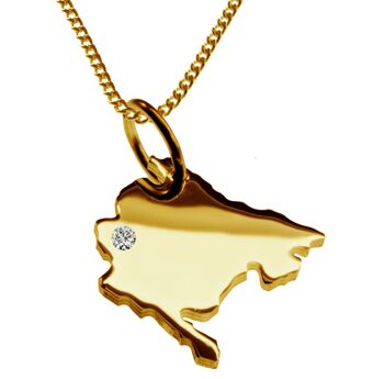 Collier de 50 cm + pendentif Monténégro avec un diamant de 0,015 ct à l'emplacement de votre choix en or jaune massif 585