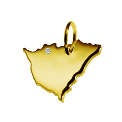 Ciondolo a forma di mappa del Nicaragua con un diamante da 0,015 ct nella posizione desiderata in oro giallo massiccio 585