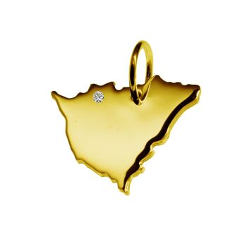 Pendentif en forme de carte du Nicaragua avec un diamant de 0,015 ct à l'endroit souhaité en or jaune massif 585