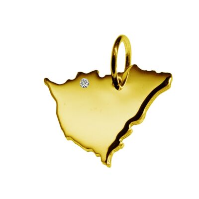Pendant in the shape of the map of Nicaragua with a diamond 0.015ct at your desired location in solid 585 yellow gold