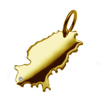 Pendentif en forme de carte d'Ibiza avec un diamant de 0,015 ct à l'emplacement de votre choix en or jaune massif 585