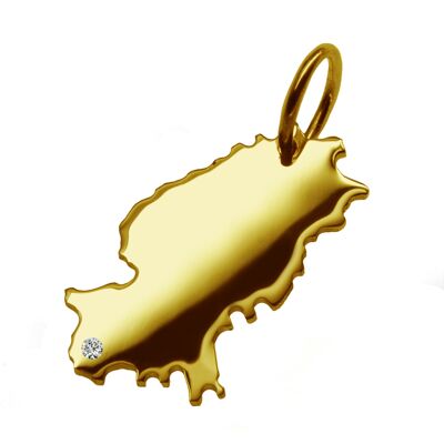 Kettenanhänger in der Form von der Landkarte Ibiza mit Brillant 0,015ct an Ihrem Wunschort in massiv 585 Gelbgold